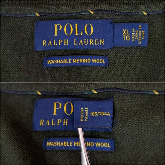 Polo Ralph Lauren Mens XL Washable Merino Wool V-Neck Sweater Pony Green - Picture 10 of 15
